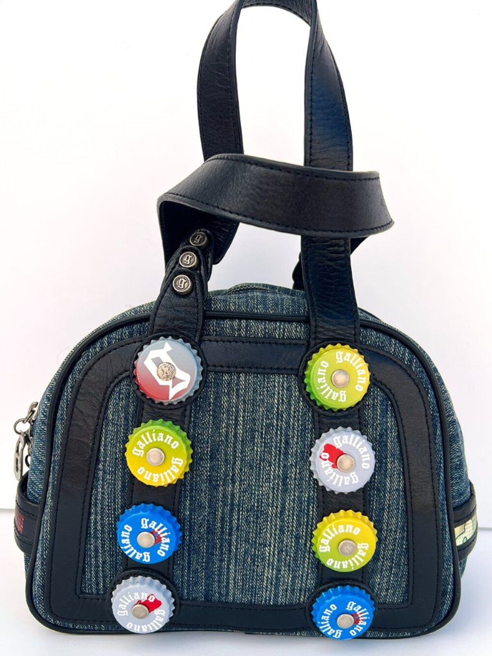 Gorgeous Vintage John Galliano Denim Leather Bottle Cap Bag Y2K MINT Authentic